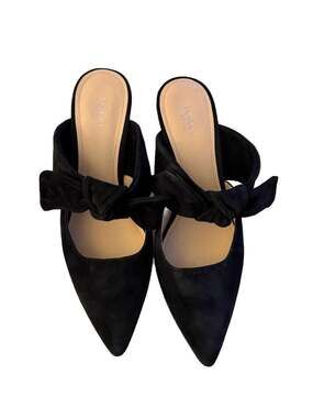 Botkier New York 'Pina' Black Suede Bow Kitten Heel Mules